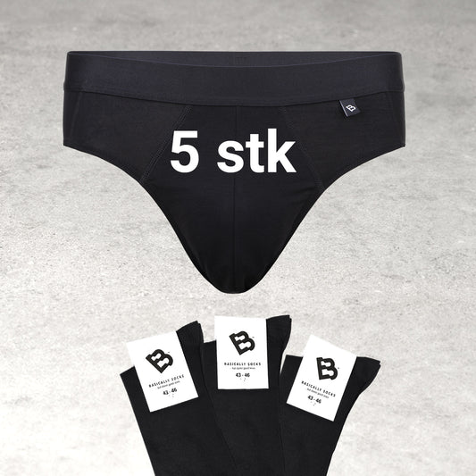 5 briefs + 3 strømper